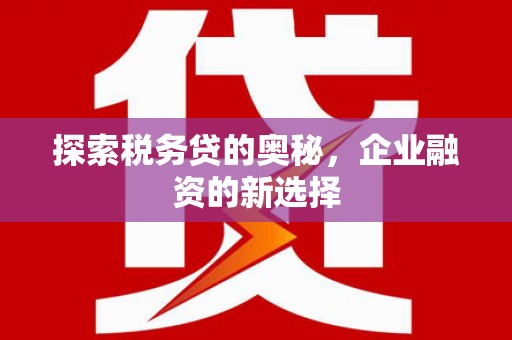 武侯探索税务贷的奥秘，企业融资的新选择