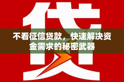武侯不看征信贷款，快速解决资金需求的秘密武器